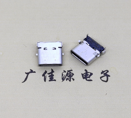 武汉type c24p板上双壳连接器接口 DIP+SMT L=10.0脚长1.6母头