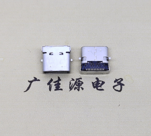 武汉type c24p板上双壳连接器接口 DIP+SMT L=10.0脚长1.6母头